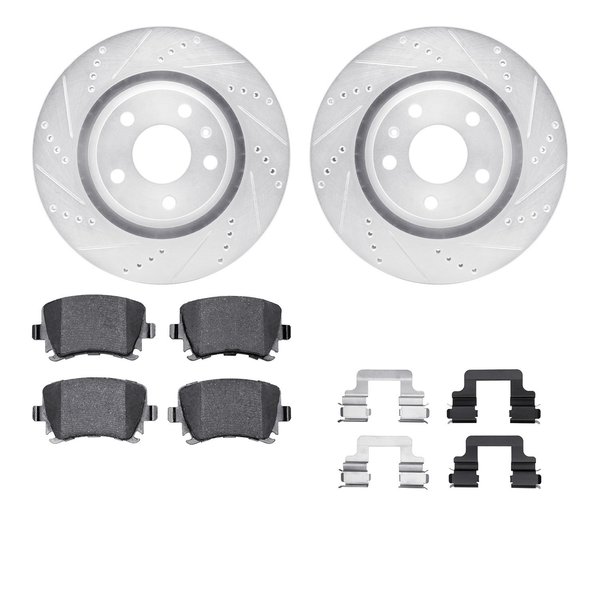 Dynamic Friction Co 7512-73070, Rotors-Drilled and Slotted-Silver w/ 5000 Advanced Brake Pads incl. Hardware, Zinc Coat 7512-73070